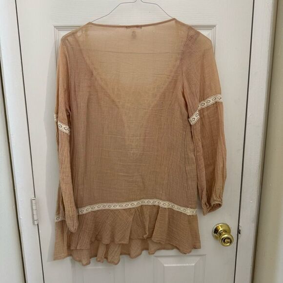 Eberjey Free Spirit Tunic Dress Size Medium Large Peach Crochet Long Sleeve Boho - Picture 4 of 6